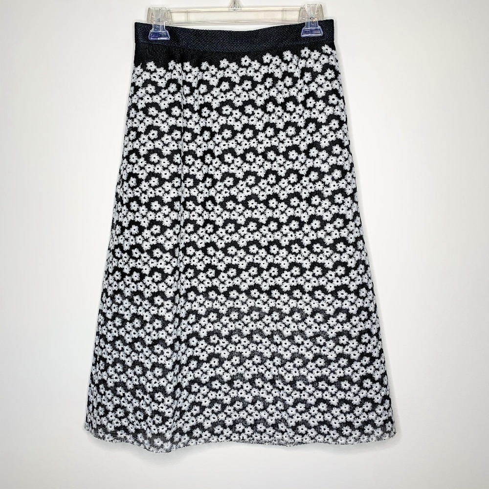 ABS by Allen Schwartz Skirt Black White Mesh NWT A Line Embroidery
